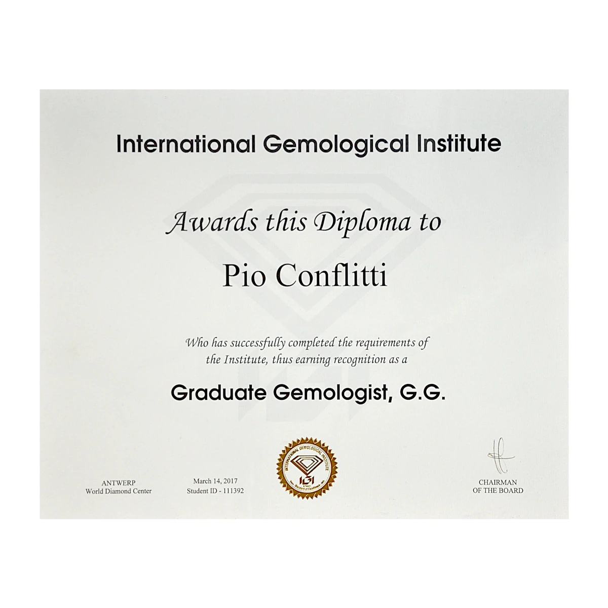 diploma gemmologo igi international gemological institute pio conflitti